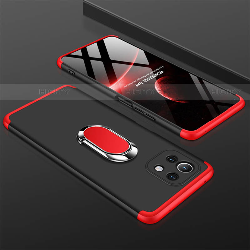 Funda Dura Plastico Rigida Carcasa Mate con Magnetico Anillo de dedo Soporte P02 para Xiaomi Mi 11 5G Rojo y Negro