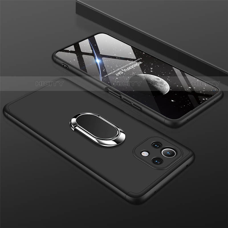 Funda Dura Plastico Rigida Carcasa Mate con Magnetico Anillo de dedo Soporte P02 para Xiaomi Mi 11 Lite 4G Negro