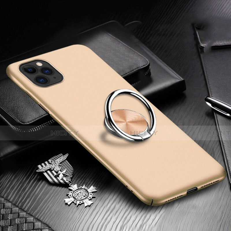 Funda Dura Plastico Rigida Carcasa Mate con Magnetico Anillo de dedo Soporte P03 para Apple iPhone 11 Pro Oro