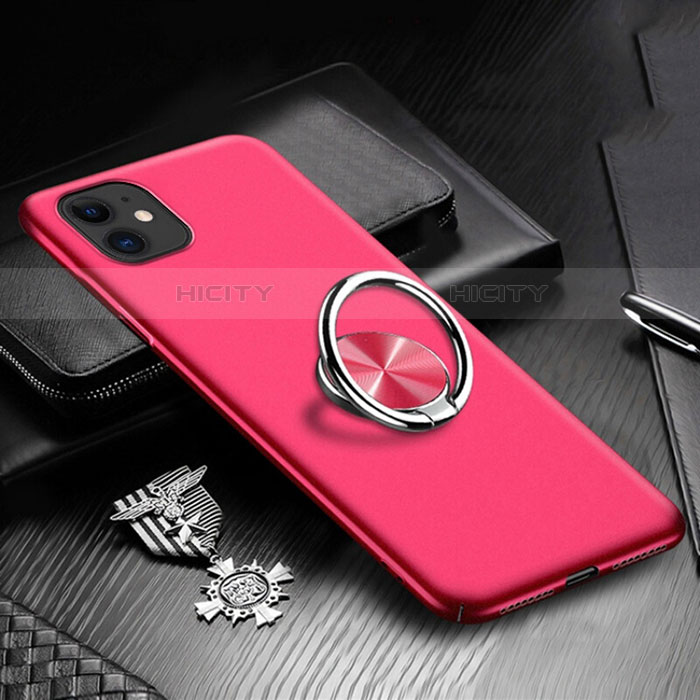 Funda Dura Plastico Rigida Carcasa Mate con Magnetico Anillo de dedo Soporte P03 para Apple iPhone 11 Rojo