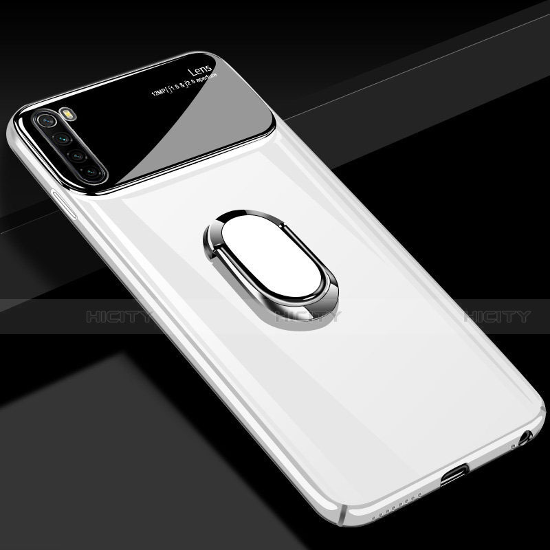 Funda Dura Plastico Rigida Carcasa Mate con Magnetico Anillo de dedo Soporte P03 para Xiaomi Redmi Note 8 (2021) Blanco