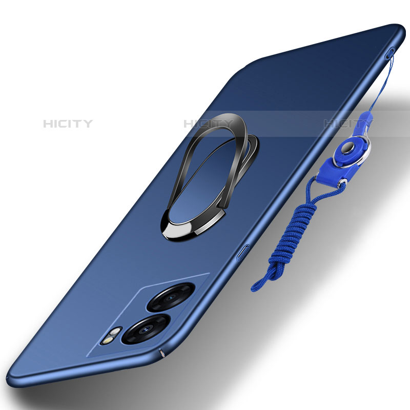Funda Dura Plastico Rigida Carcasa Mate con Magnetico Anillo de dedo Soporte para OnePlus Nord N300 5G Azul