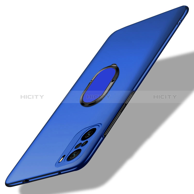 Funda Dura Plastico Rigida Carcasa Mate con Magnetico Anillo de dedo Soporte para Xiaomi Mi 11i 5G Azul