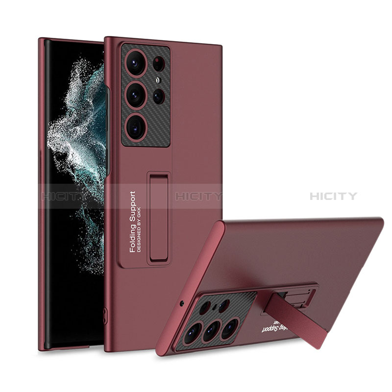 Funda Dura Plastico Rigida Carcasa Mate con Soporte AC1 para Samsung Galaxy S21 Ultra 5G Rojo