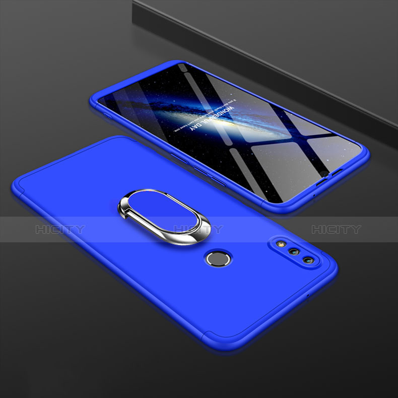 Funda Dura Plastico Rigida Carcasa Mate Frontal y Trasera 360 Grados con Anillo de dedo Soporte para Huawei Enjoy 9 Plus Azul