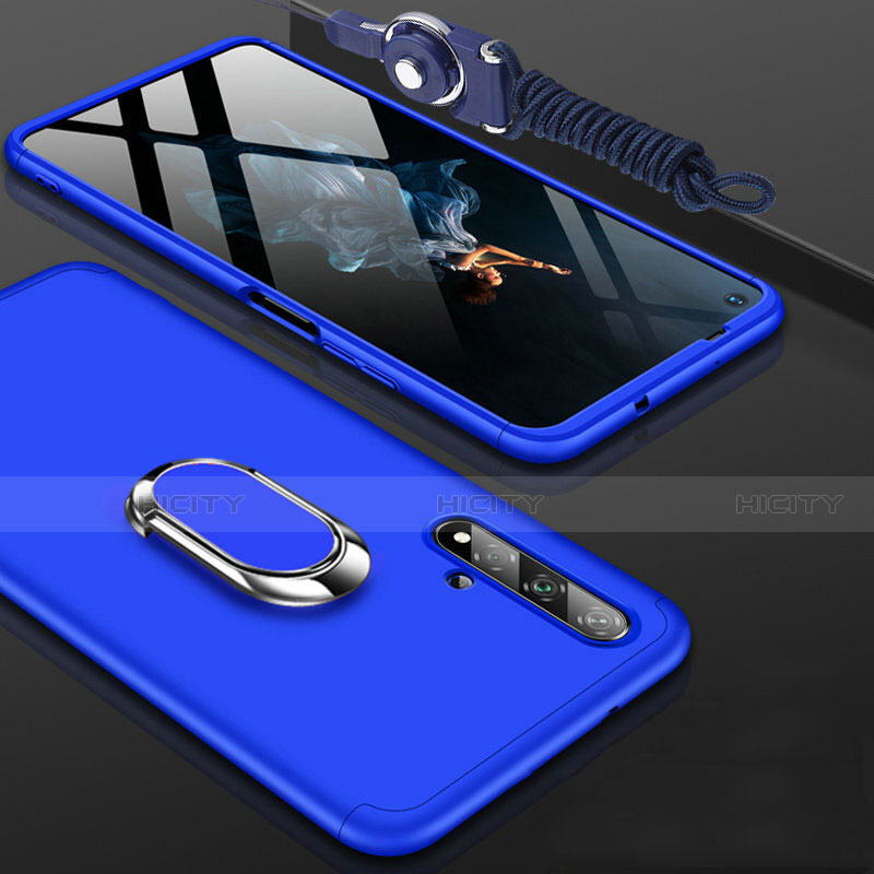Funda Dura Plastico Rigida Carcasa Mate Frontal y Trasera 360 Grados con Anillo de dedo Soporte para Huawei Honor 20 Azul