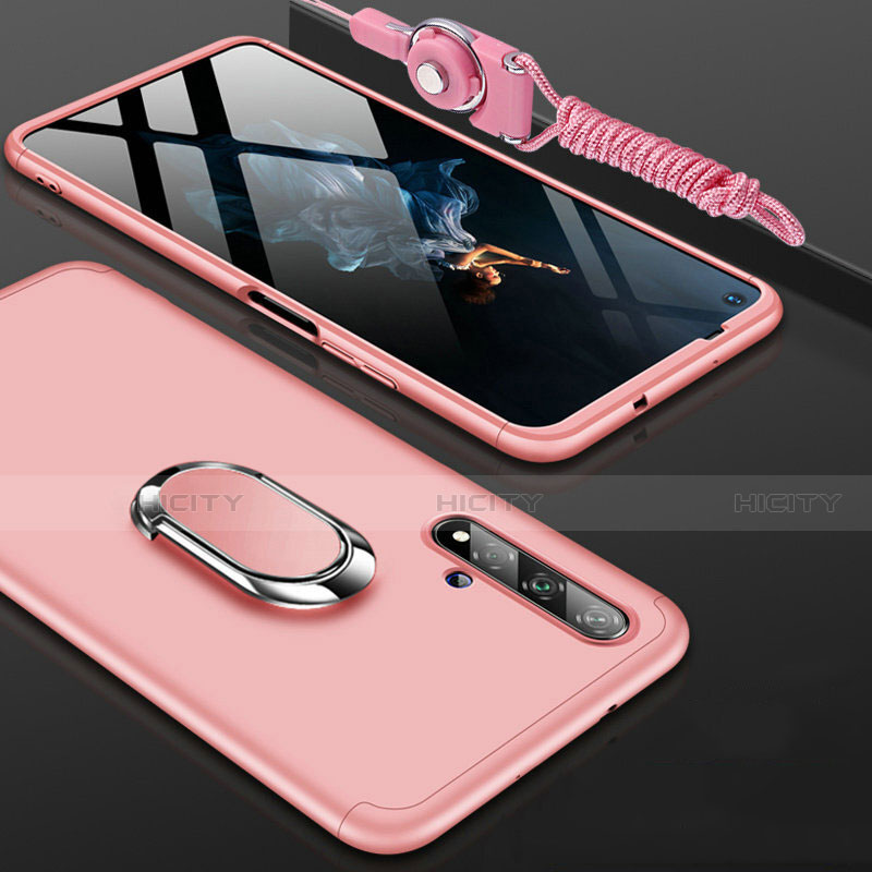 Funda Dura Plastico Rigida Carcasa Mate Frontal y Trasera 360 Grados con Anillo de dedo Soporte para Huawei Honor 20 Oro Rosa