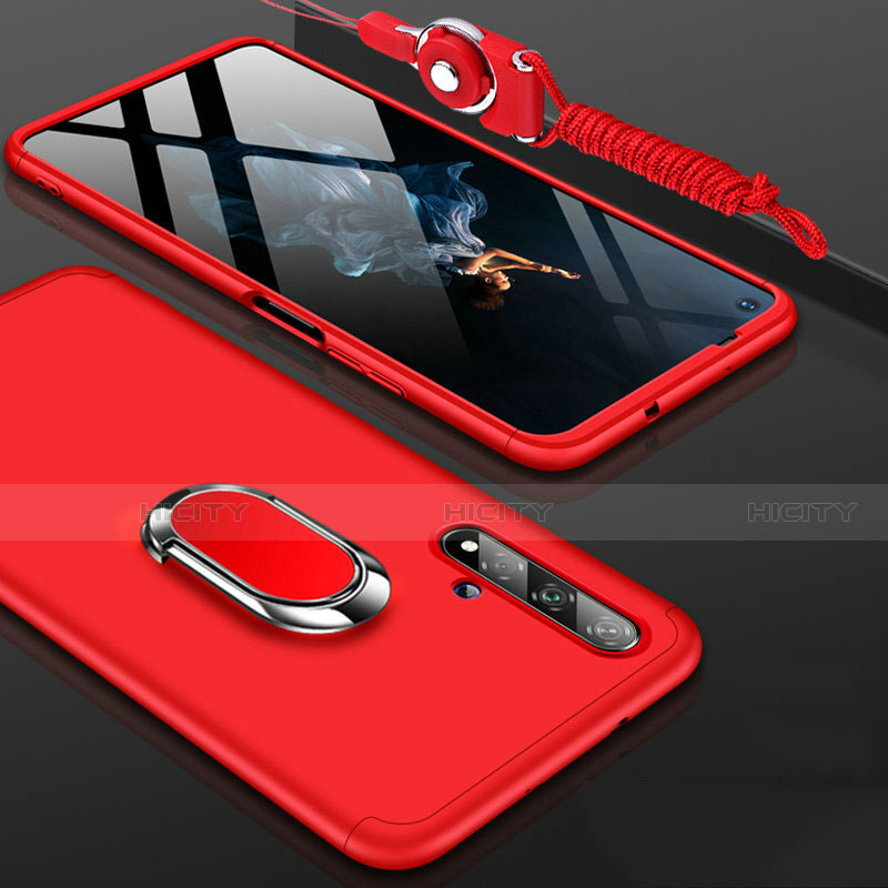 Funda Dura Plastico Rigida Carcasa Mate Frontal y Trasera 360 Grados con Anillo de dedo Soporte para Huawei Honor 20 Rojo