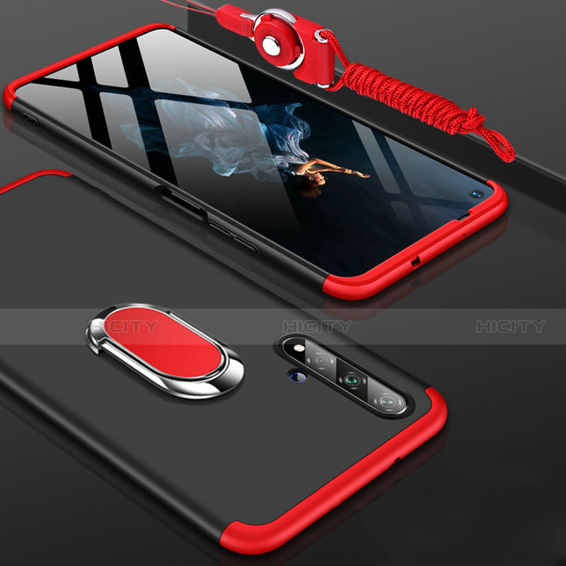Funda Dura Plastico Rigida Carcasa Mate Frontal y Trasera 360 Grados con Anillo de dedo Soporte para Huawei Honor 20 Rojo y Negro