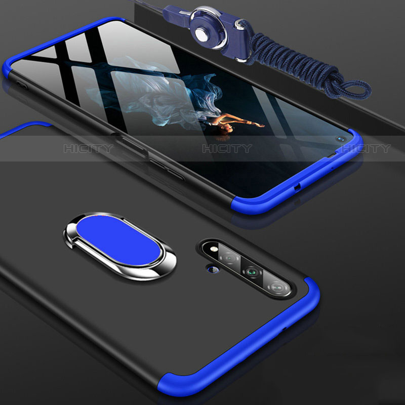 Funda Dura Plastico Rigida Carcasa Mate Frontal y Trasera 360 Grados con Anillo de dedo Soporte para Huawei Nova 5T Azul y Negro