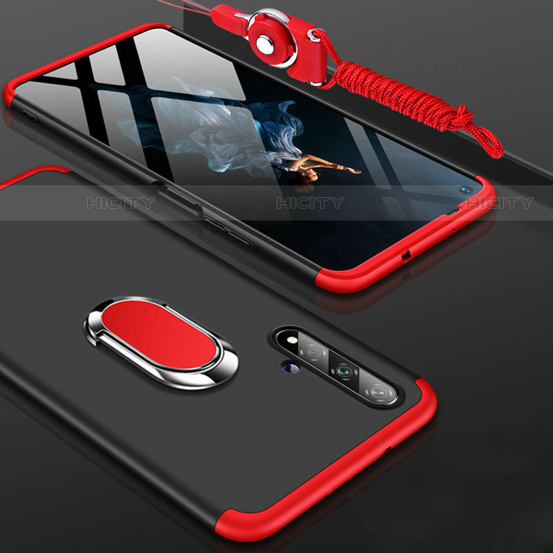 Funda Dura Plastico Rigida Carcasa Mate Frontal y Trasera 360 Grados con Anillo de dedo Soporte para Huawei Nova 5T Rojo y Negro