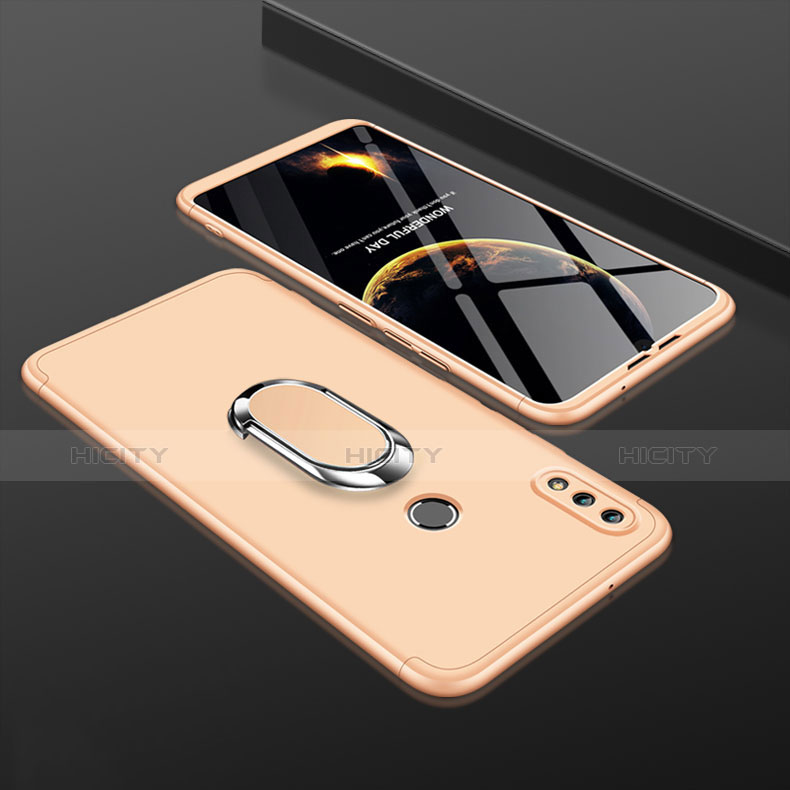 Funda Dura Plastico Rigida Carcasa Mate Frontal y Trasera 360 Grados con Anillo de dedo Soporte para Huawei Y9 (2019) Oro