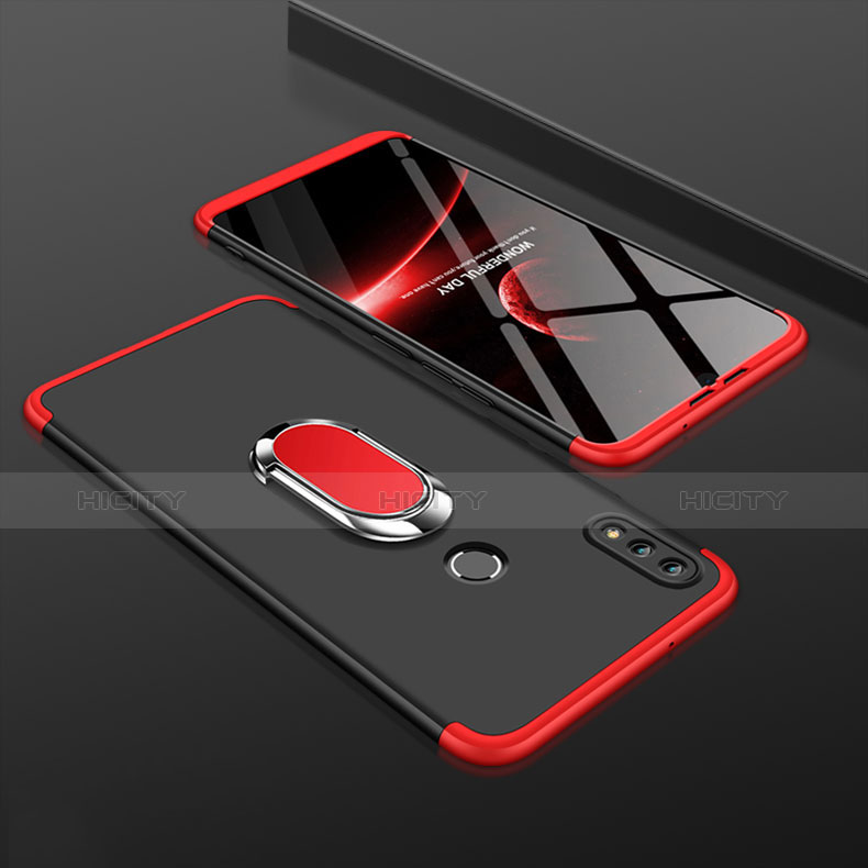 Funda Dura Plastico Rigida Carcasa Mate Frontal y Trasera 360 Grados con Anillo de dedo Soporte para Huawei Y9 (2019) Rojo y Negro