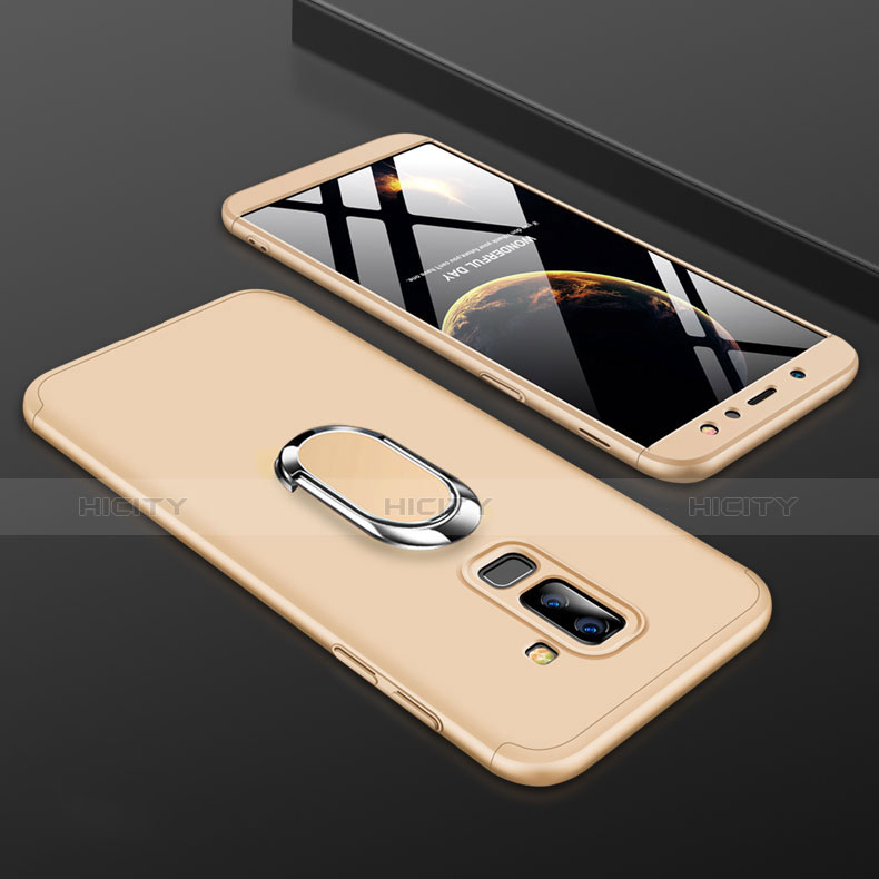 Funda Dura Plastico Rigida Carcasa Mate Frontal y Trasera 360 Grados con Anillo de dedo Soporte para Samsung Galaxy A6 Plus Oro