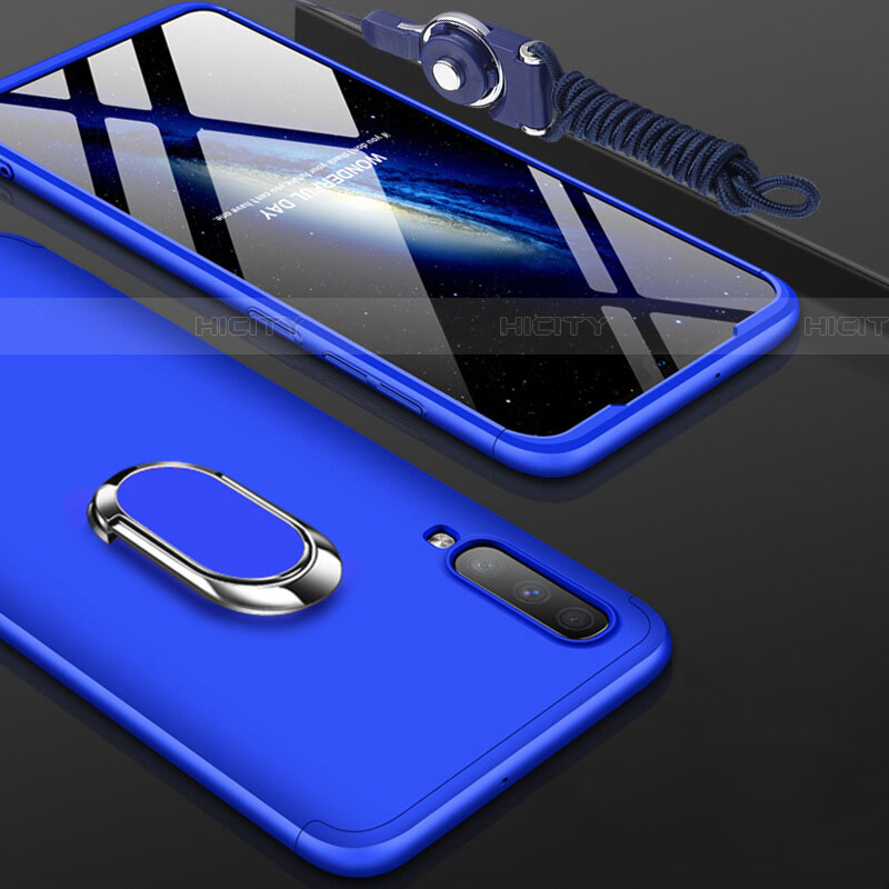Funda Dura Plastico Rigida Carcasa Mate Frontal y Trasera 360 Grados con Anillo de dedo Soporte para Samsung Galaxy A70 Azul