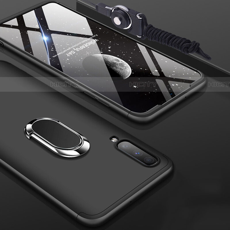 Funda Dura Plastico Rigida Carcasa Mate Frontal y Trasera 360 Grados con Anillo de dedo Soporte para Samsung Galaxy A70 Negro