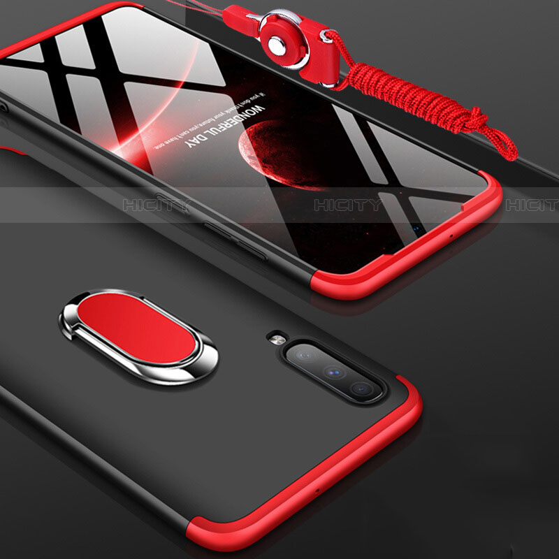 Funda Dura Plastico Rigida Carcasa Mate Frontal y Trasera 360 Grados con Anillo de dedo Soporte para Samsung Galaxy A70 Rojo y Negro
