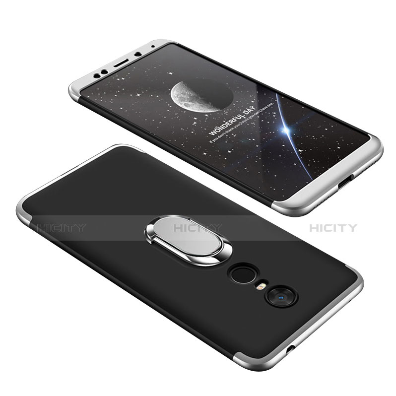 Funda Dura Plastico Rigida Carcasa Mate Frontal y Trasera 360 Grados con Anillo de dedo Soporte para Xiaomi Redmi 5 Plus Plata