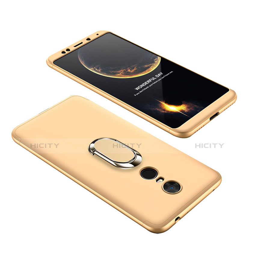 Funda Dura Plastico Rigida Carcasa Mate Frontal y Trasera 360 Grados con Anillo de dedo Soporte para Xiaomi Redmi Note 5 Indian Version Oro