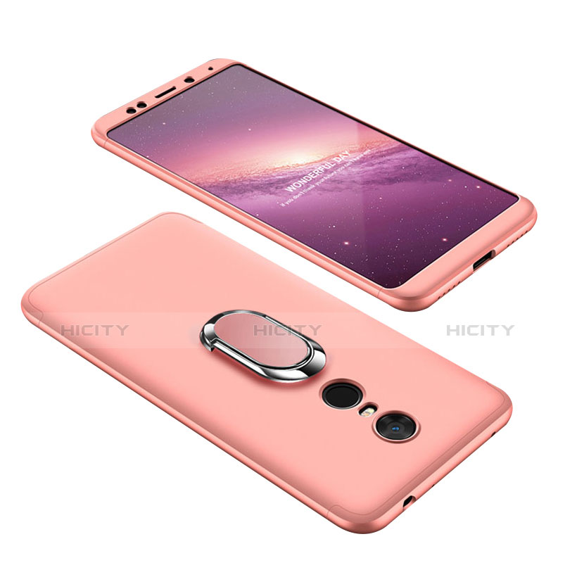 Funda Dura Plastico Rigida Carcasa Mate Frontal y Trasera 360 Grados con Anillo de dedo Soporte para Xiaomi Redmi Note 5 Indian Version Oro Rosa