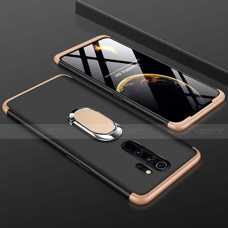 Funda Dura Plastico Rigida Carcasa Mate Frontal y Trasera 360 Grados con Anillo de dedo Soporte para Xiaomi Redmi Note 8 Pro Oro y Negro