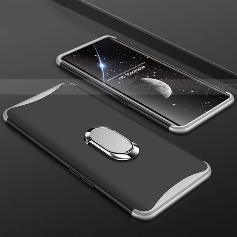 Funda Dura Plastico Rigida Carcasa Mate Frontal y Trasera 360 Grados con Anillo de dedo Soporte S01 para Oppo Find X Super Flash Edition Plata