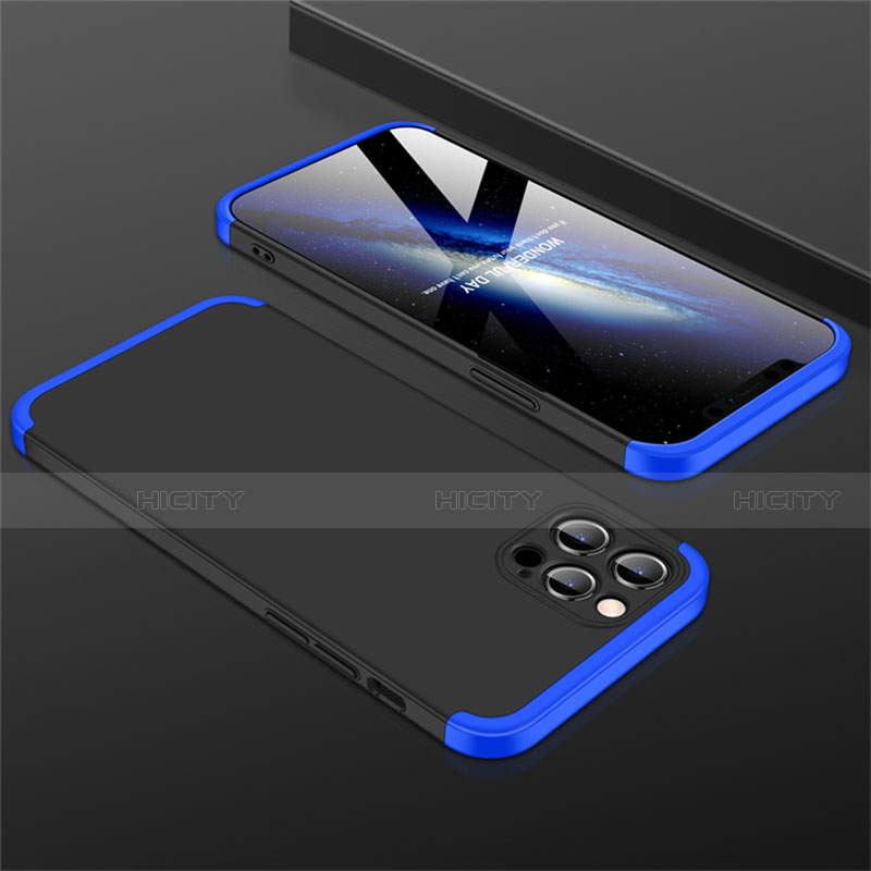 Funda Dura Plastico Rigida Carcasa Mate Frontal y Trasera 360 Grados M01 para Apple iPhone 12 Pro Max Azul y Negro