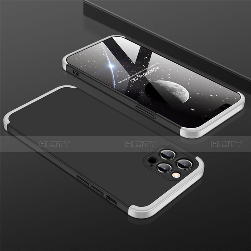 Funda Dura Plastico Rigida Carcasa Mate Frontal y Trasera 360 Grados M01 para Apple iPhone 12 Pro Max Plata y Negro