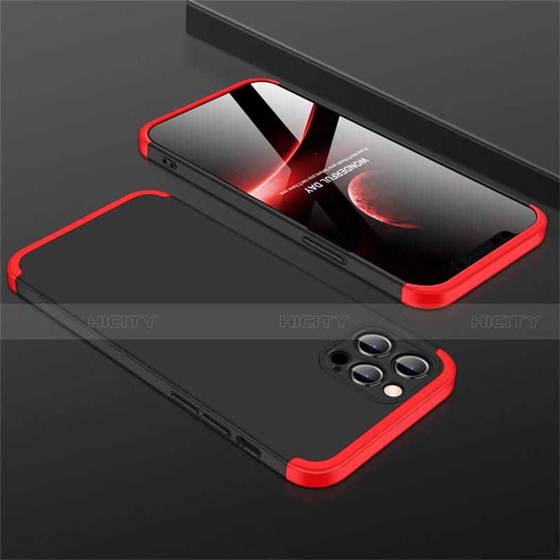 Funda Dura Plastico Rigida Carcasa Mate Frontal y Trasera 360 Grados M01 para Apple iPhone 12 Pro Max Rojo y Negro
