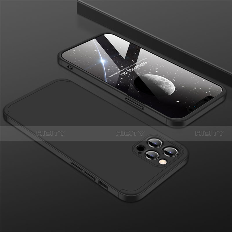 Funda Dura Plastico Rigida Carcasa Mate Frontal y Trasera 360 Grados M01 para Apple iPhone 12 Pro Negro