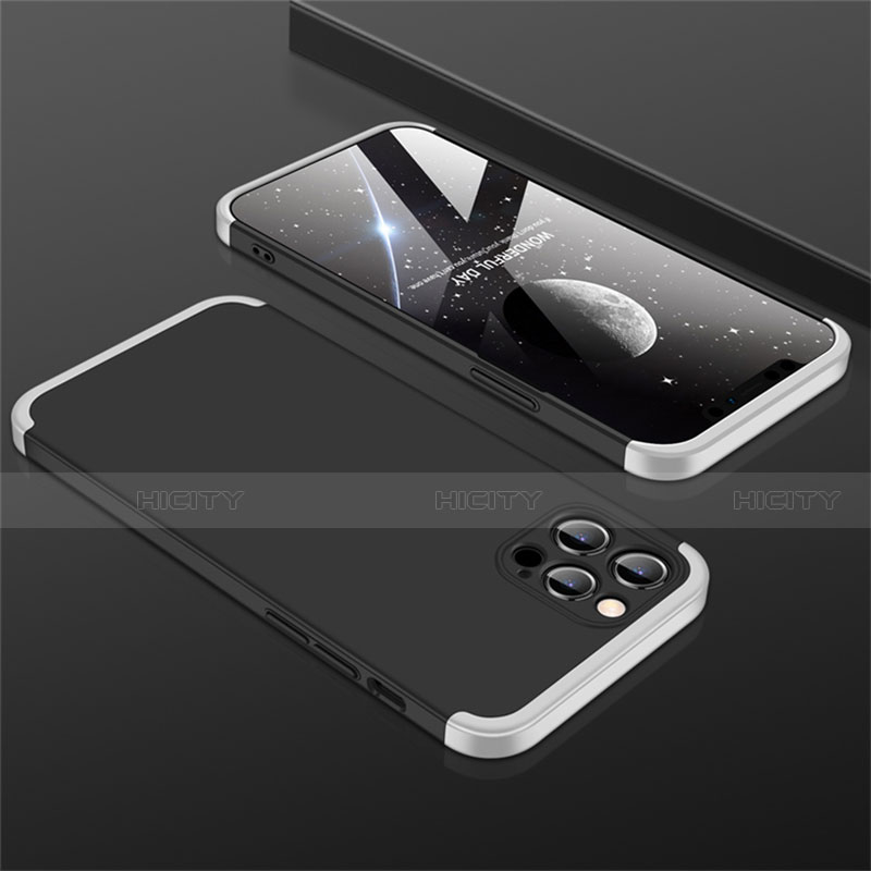 Funda Dura Plastico Rigida Carcasa Mate Frontal y Trasera 360 Grados M01 para Apple iPhone 12 Pro Plata y Negro