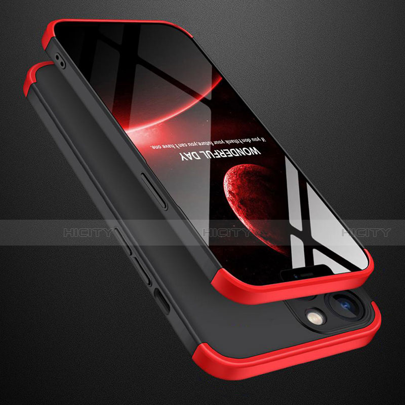 Funda Dura Plastico Rigida Carcasa Mate Frontal y Trasera 360 Grados M01 para Apple iPhone 14 Plus Rojo y Negro