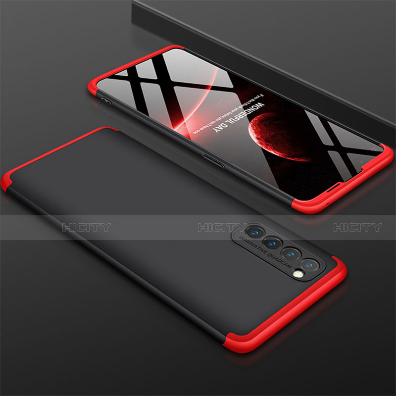 Funda Dura Plastico Rigida Carcasa Mate Frontal y Trasera 360 Grados M01 para Oppo Reno4 Pro 4G Rojo y Negro