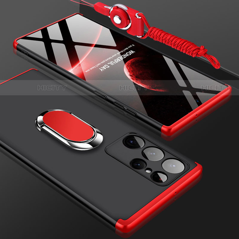 Funda Dura Plastico Rigida Carcasa Mate Frontal y Trasera 360 Grados M01 para Samsung Galaxy S23 Ultra 5G Rojo y Negro