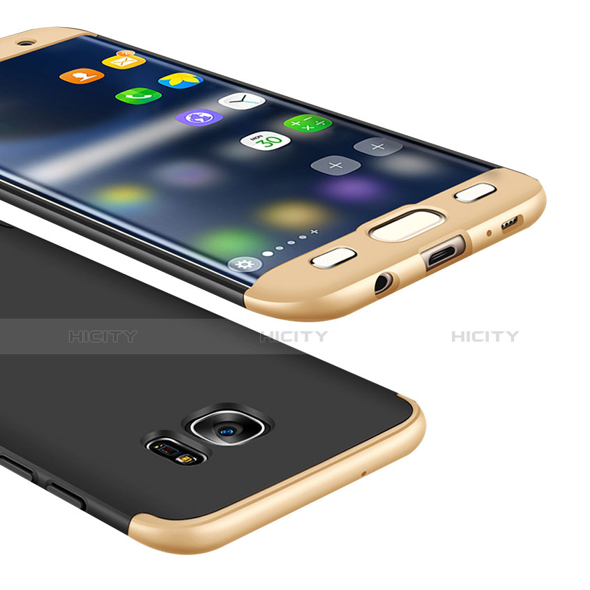 Funda Dura Plastico Rigida Carcasa Mate Frontal y Trasera 360 Grados M01 para Samsung Galaxy S7 Edge G935F Oro y Negro