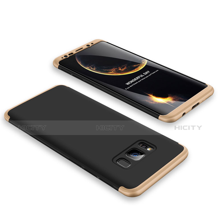 Funda Dura Plastico Rigida Carcasa Mate Frontal y Trasera 360 Grados M01 para Samsung Galaxy S8 Oro y Negro