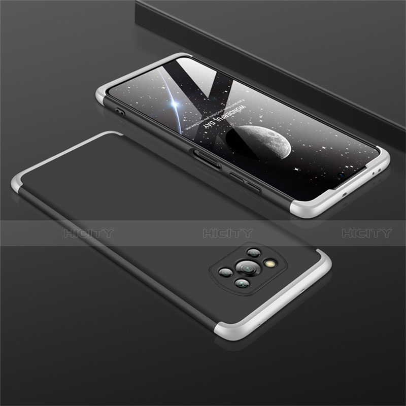 Funda Dura Plastico Rigida Carcasa Mate Frontal y Trasera 360 Grados M01 para Xiaomi Poco X3 NFC Plata y Negro