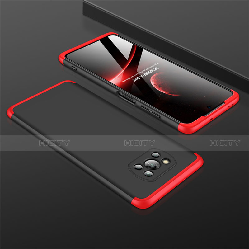 Funda Dura Plastico Rigida Carcasa Mate Frontal y Trasera 360 Grados M01 para Xiaomi Poco X3 NFC Rojo y Negro