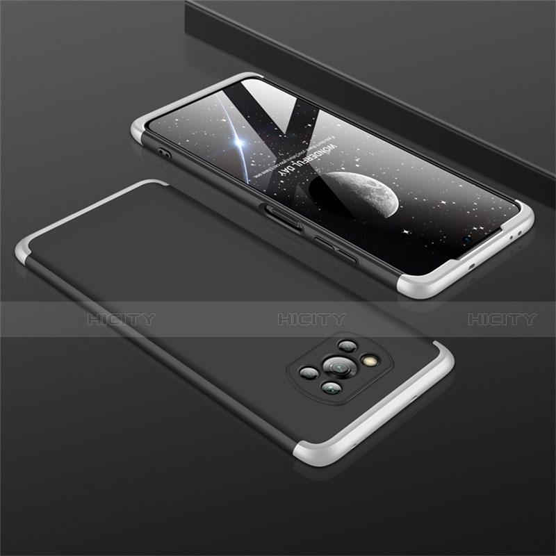 Funda Dura Plastico Rigida Carcasa Mate Frontal y Trasera 360 Grados M01 para Xiaomi Poco X3 Plata y Negro