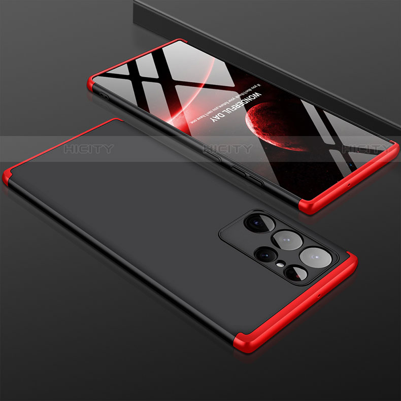 Funda Dura Plastico Rigida Carcasa Mate Frontal y Trasera 360 Grados M02 para Samsung Galaxy S21 Ultra 5G Rojo y Negro