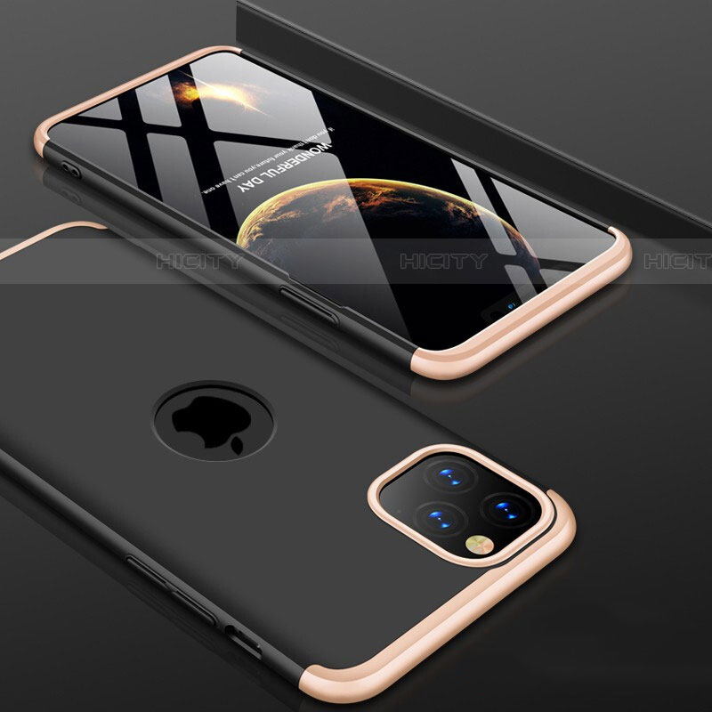 Funda Dura Plastico Rigida Carcasa Mate Frontal y Trasera 360 Grados P01 para Apple iPhone 11 Pro Max Oro y Negro