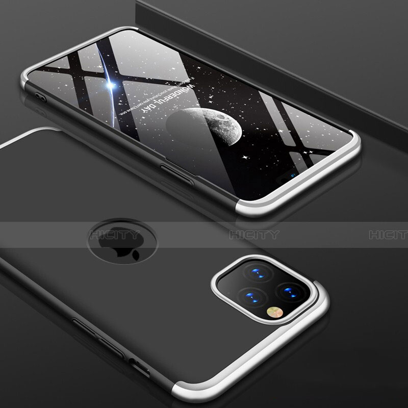 Funda Dura Plastico Rigida Carcasa Mate Frontal y Trasera 360 Grados P01 para Apple iPhone 11 Pro Plata y Negro