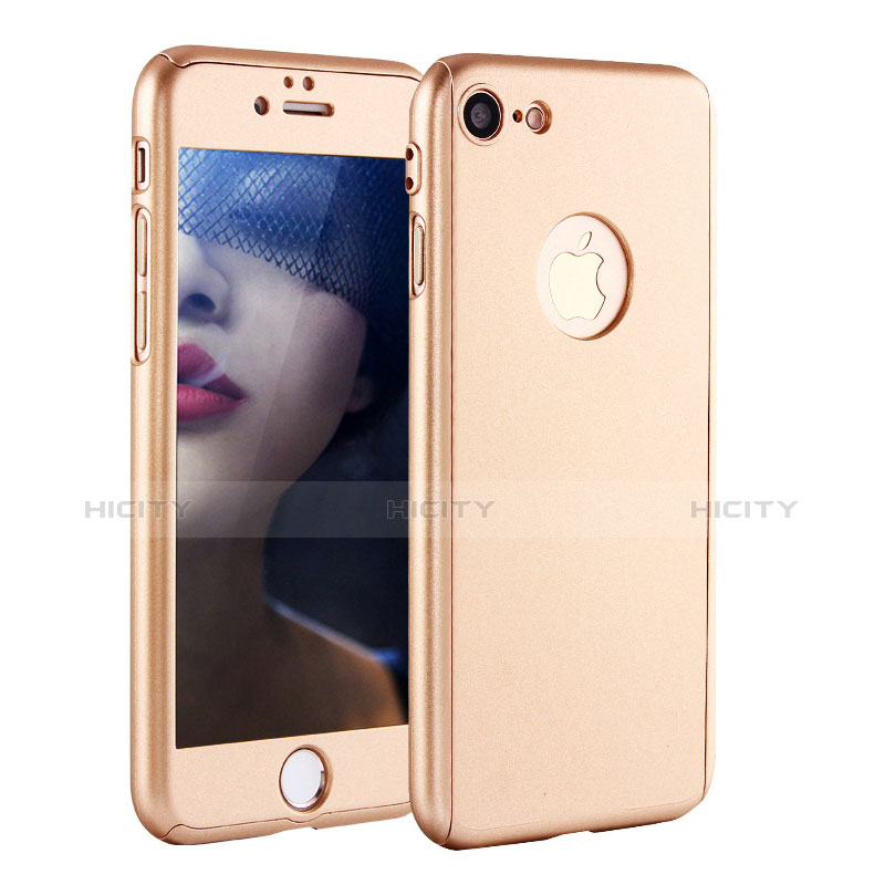 Funda Dura Plastico Rigida Carcasa Mate Frontal y Trasera 360 Grados P01 para Apple iPhone 7 Oro