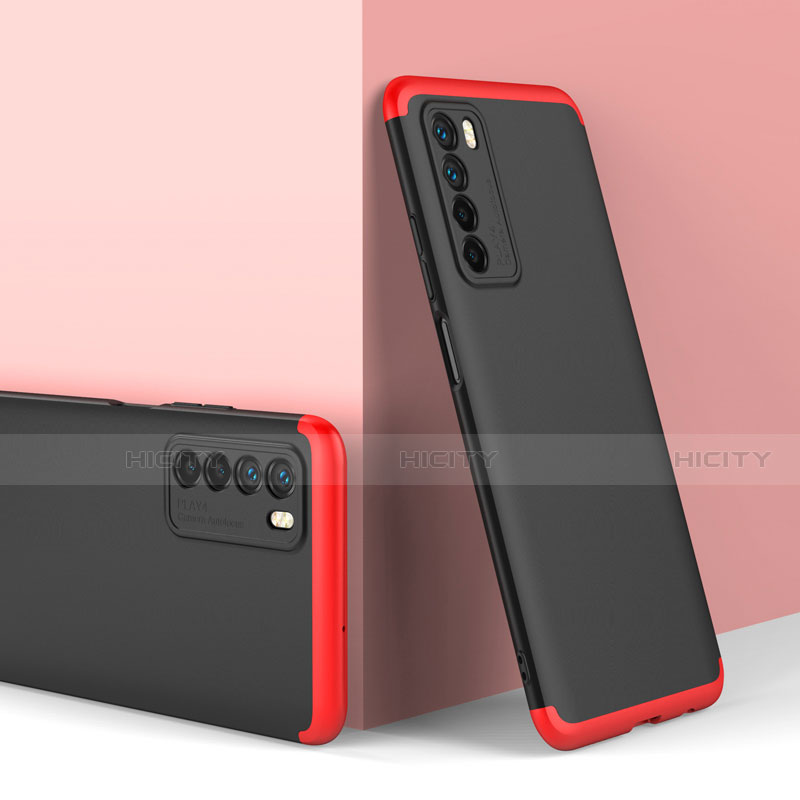 Funda Dura Plastico Rigida Carcasa Mate Frontal y Trasera 360 Grados P01 para Huawei Honor Play4 5G Rojo y Negro