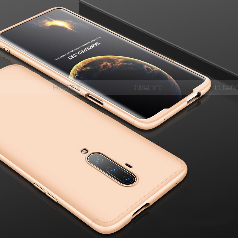 Funda Dura Plastico Rigida Carcasa Mate Frontal y Trasera 360 Grados P01 para OnePlus 7T Pro Oro