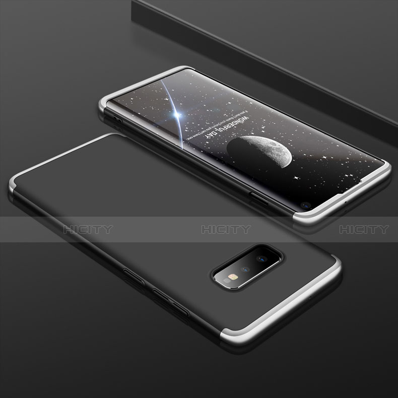 Funda Dura Plastico Rigida Carcasa Mate Frontal y Trasera 360 Grados P01 para Samsung Galaxy S10e Plata y Negro