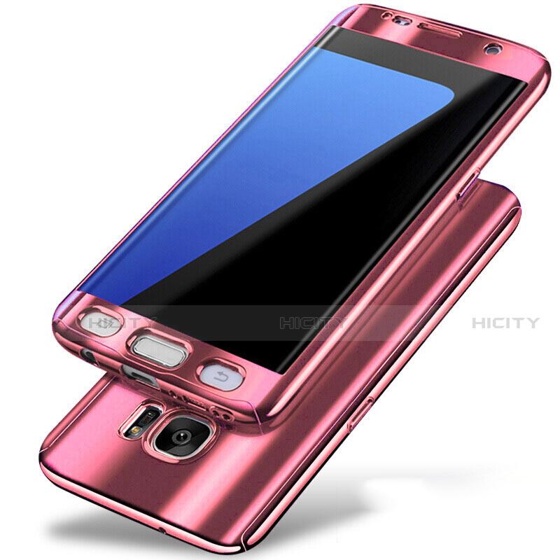 Funda Dura Plastico Rigida Carcasa Mate Frontal y Trasera 360 Grados P01 para Samsung Galaxy S7 Edge G935F Oro Rosa