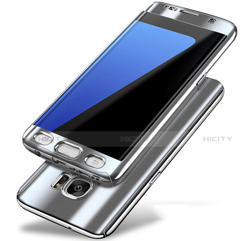 Funda Dura Plastico Rigida Carcasa Mate Frontal y Trasera 360 Grados P01 para Samsung Galaxy S7 Edge G935F Plata