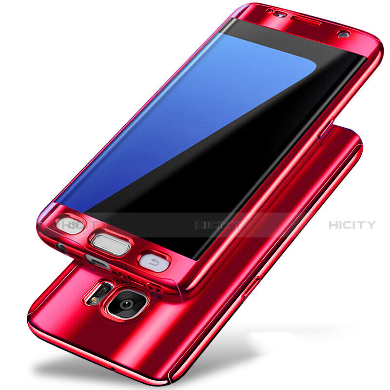 Funda Dura Plastico Rigida Carcasa Mate Frontal y Trasera 360 Grados P01 para Samsung Galaxy S7 Edge G935F Rojo