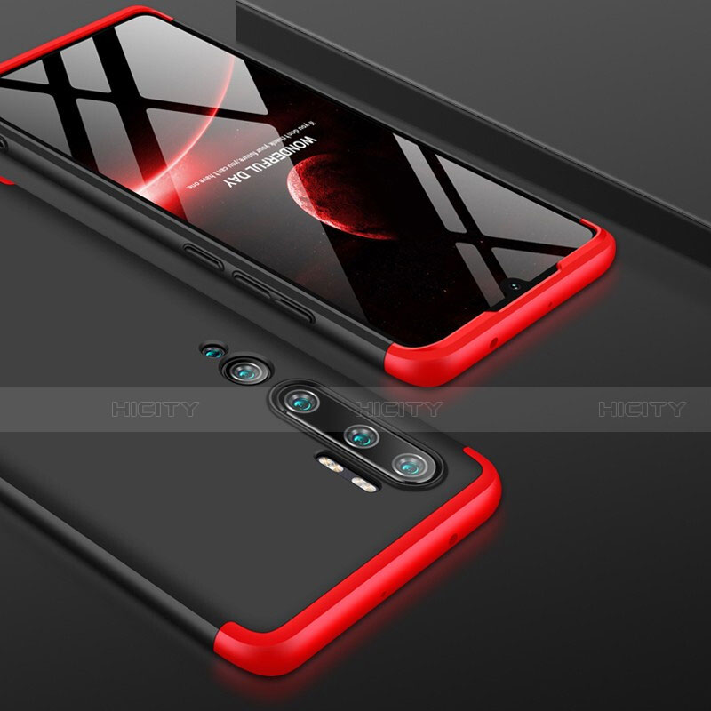 Funda Dura Plastico Rigida Carcasa Mate Frontal y Trasera 360 Grados P01 para Xiaomi Mi Note 10 Rojo y Negro